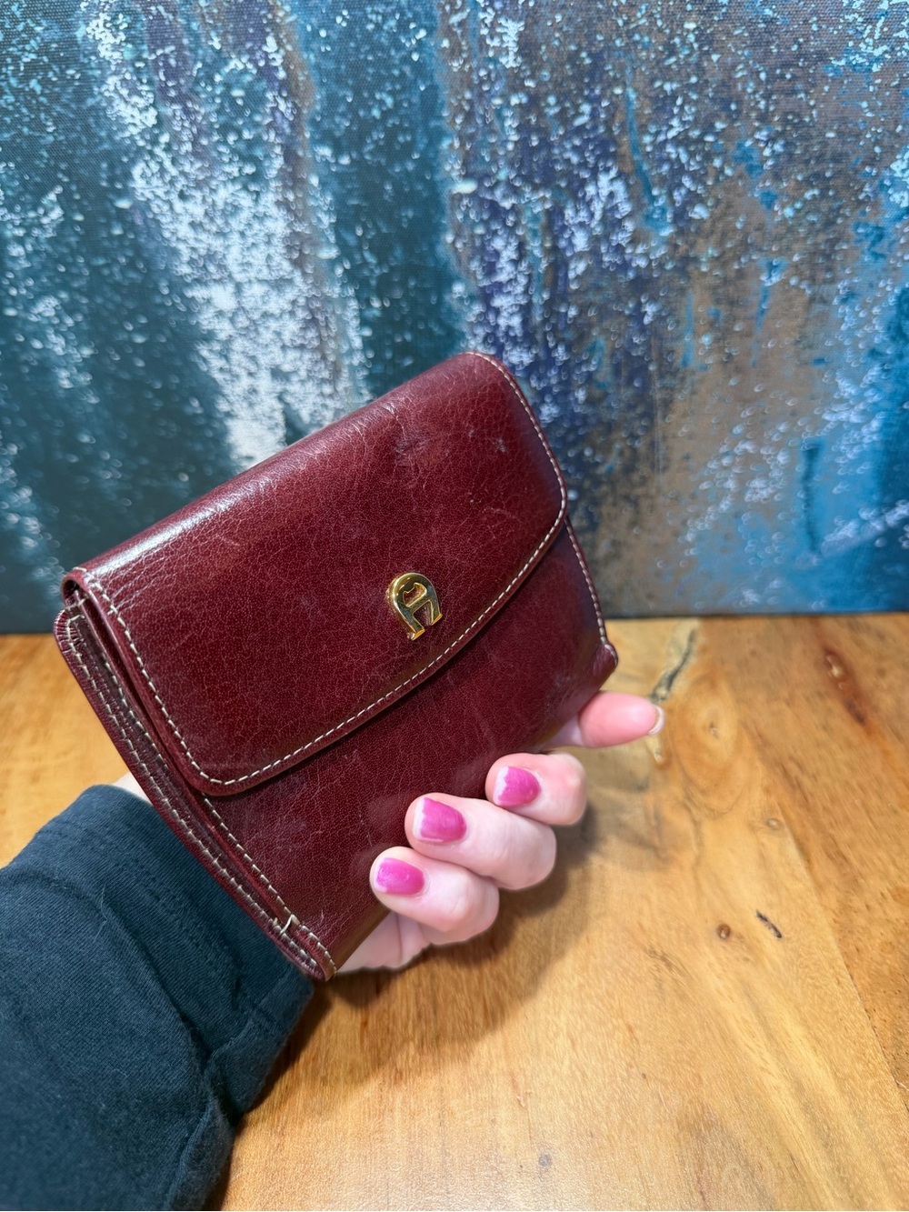 Etienne Aigner Vintage Classic Oxblood Burgundy Leather Compact Wallet